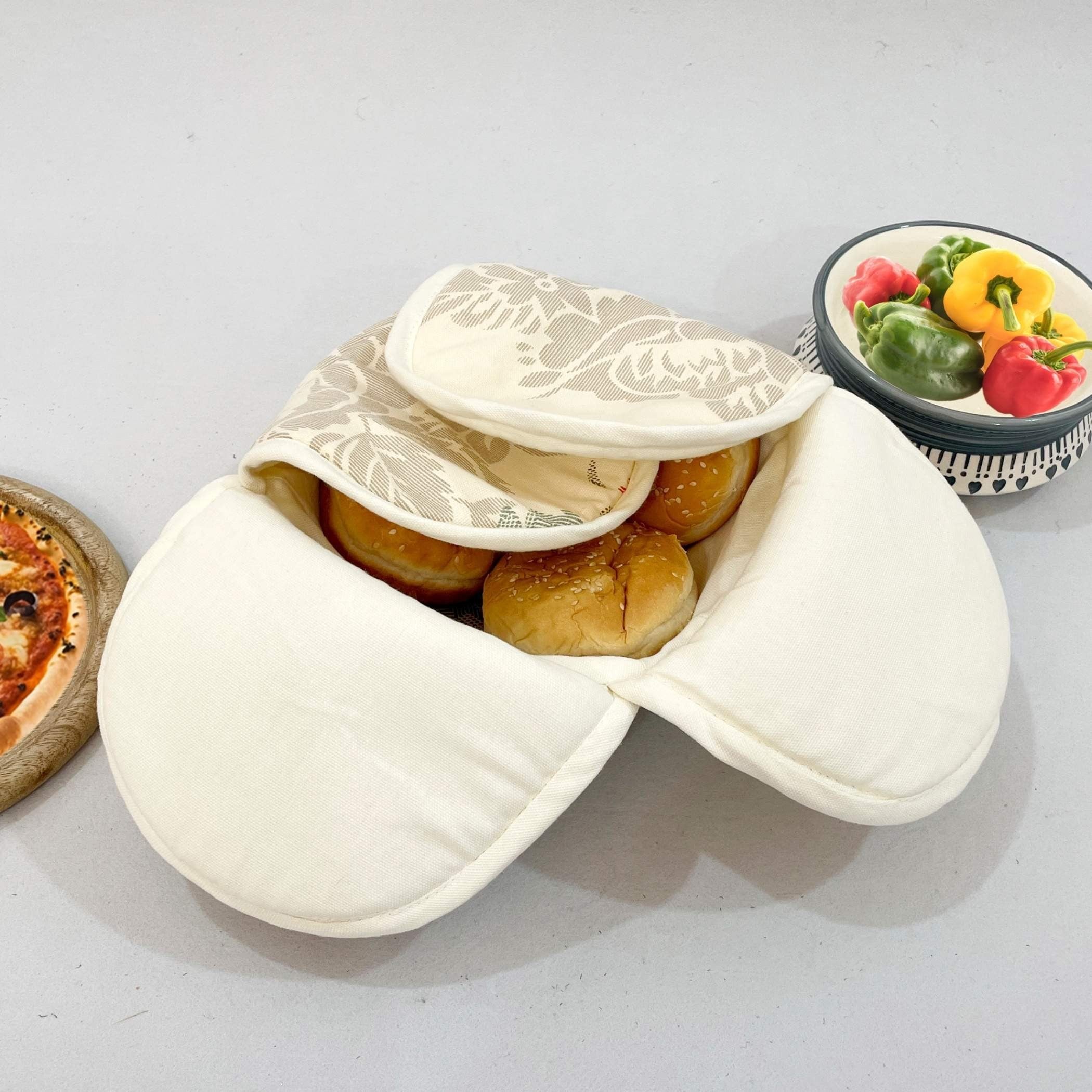 Premium Cotton Insulated Bread Basket - Cream Floral