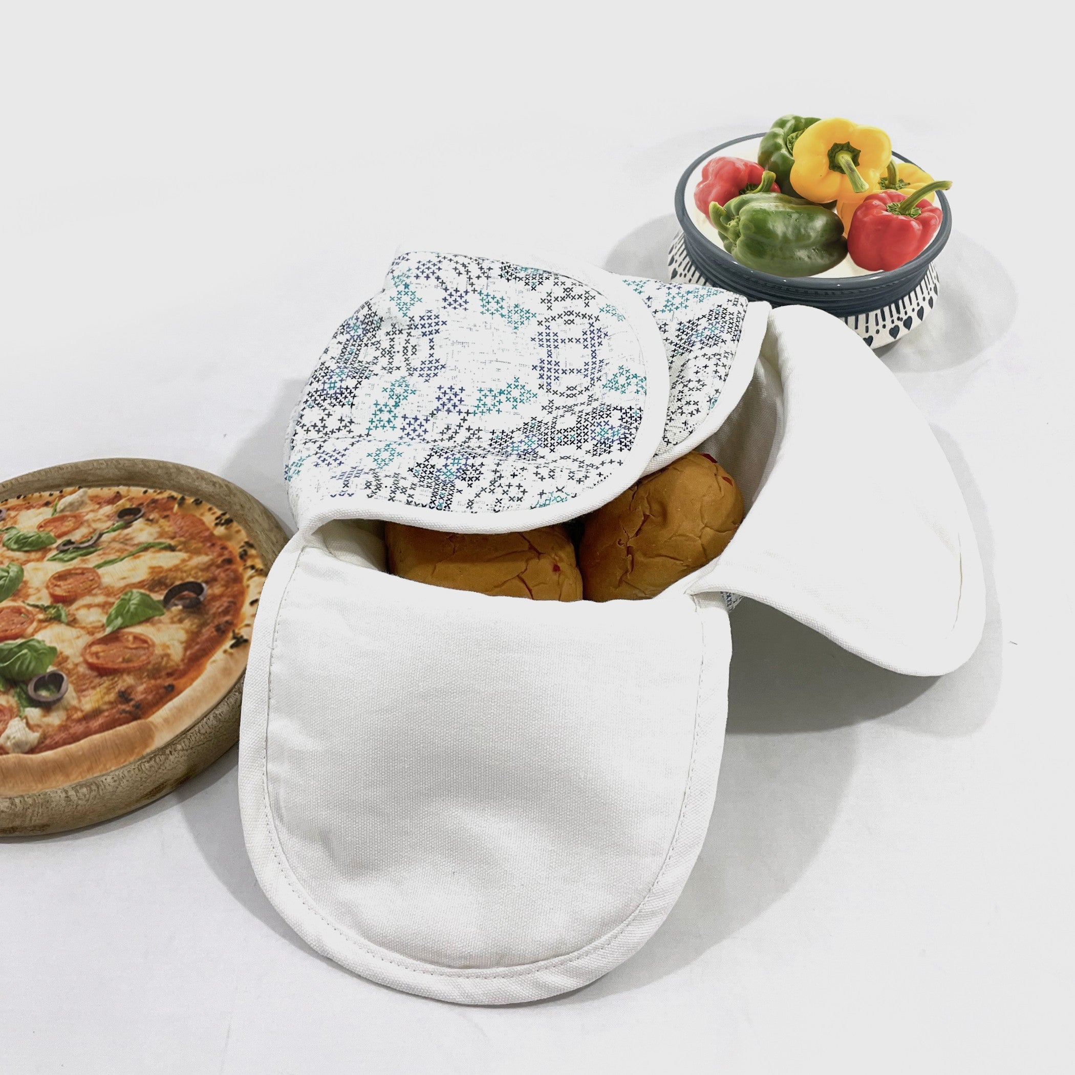 Premium Cotton Insulated Bread Basket - Geometric Cross Print