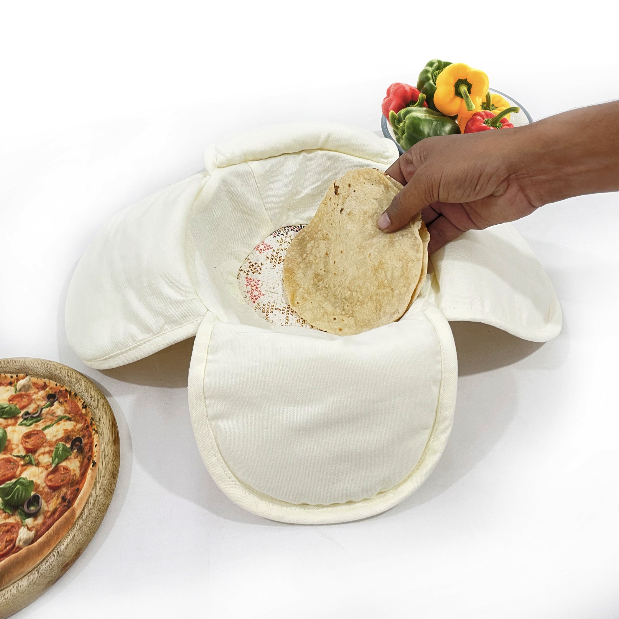 Premium Cotton Insulated Bread Basket - Multicolor Cross Pattern