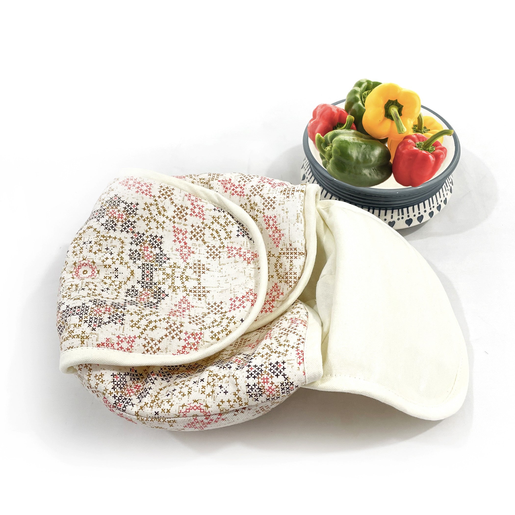 Premium Cotton Insulated Bread Basket - Multicolor Cross Pattern