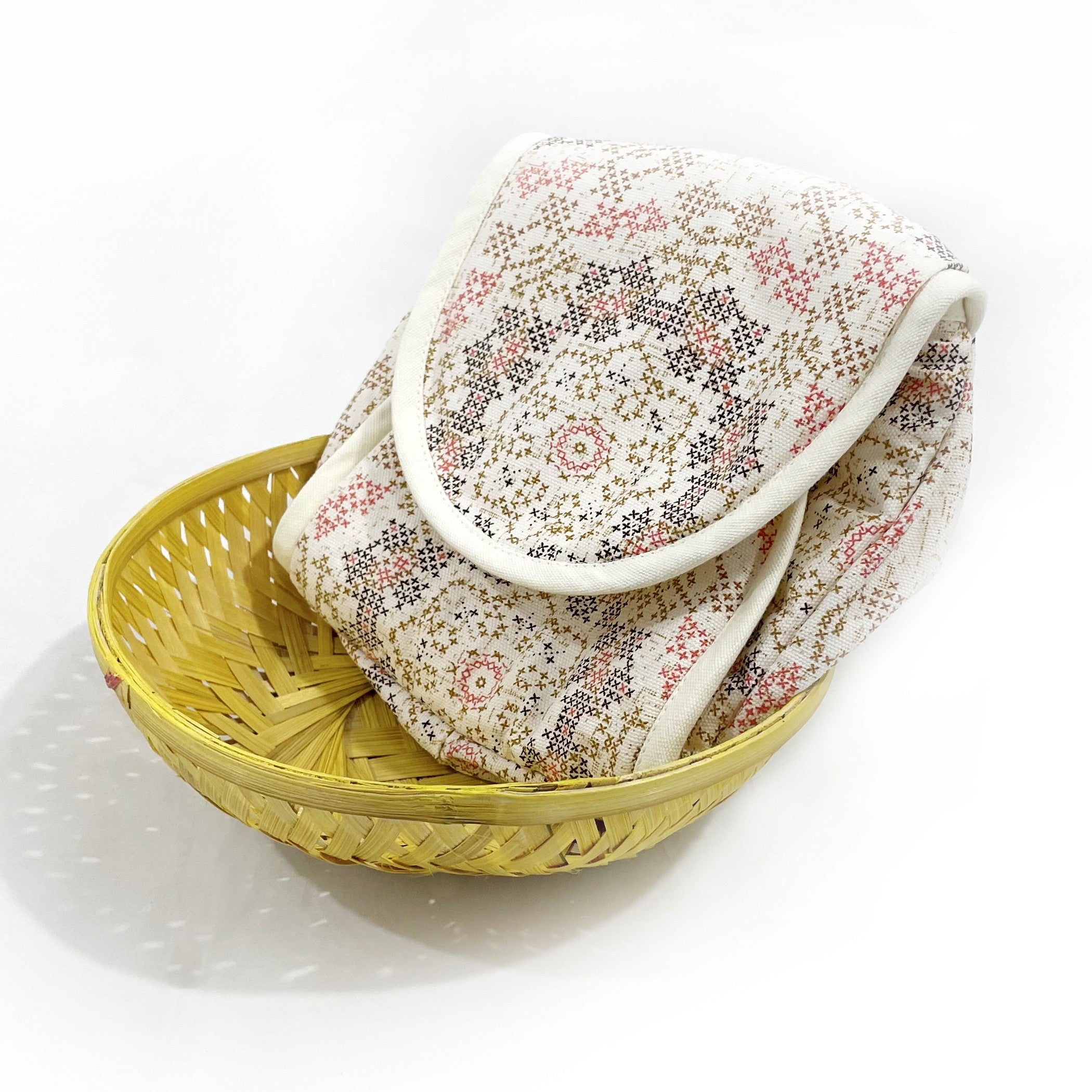 Premium Cotton Insulated Bread Basket - Multicolor Cross Pattern