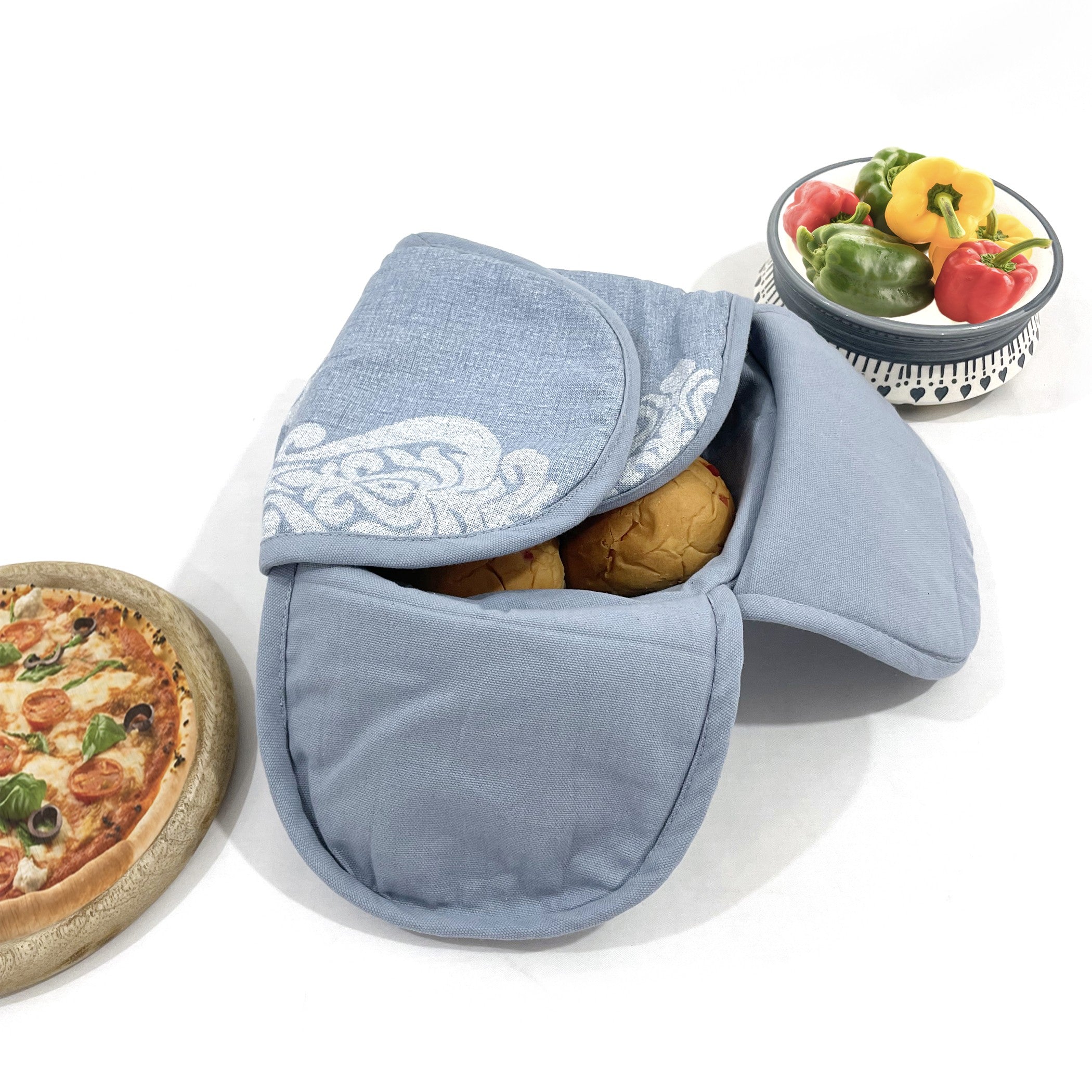 Premium Cotton Insulated Bread Basket - Soft Blue Floral