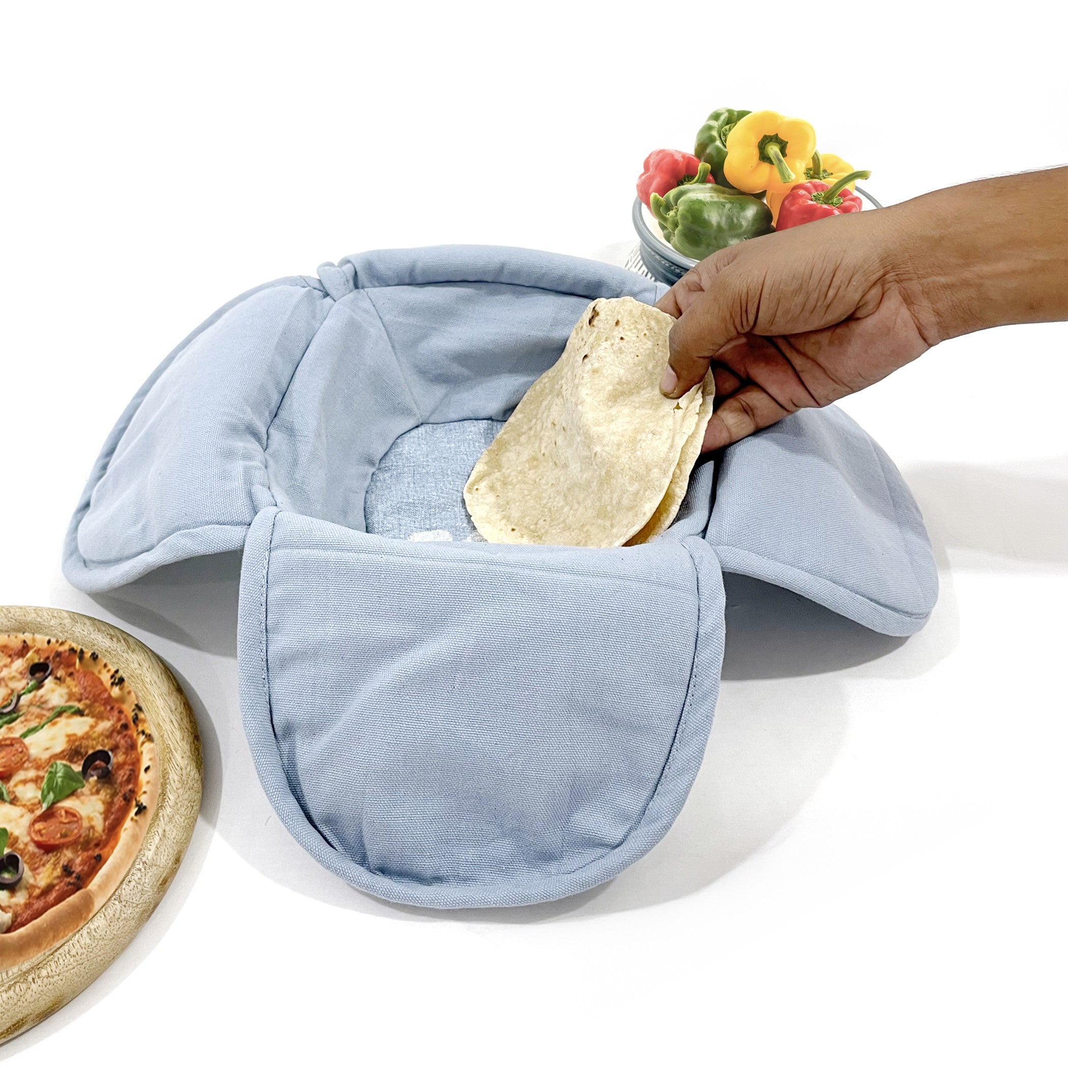 Premium Cotton Insulated Bread Basket - Soft Blue Floral