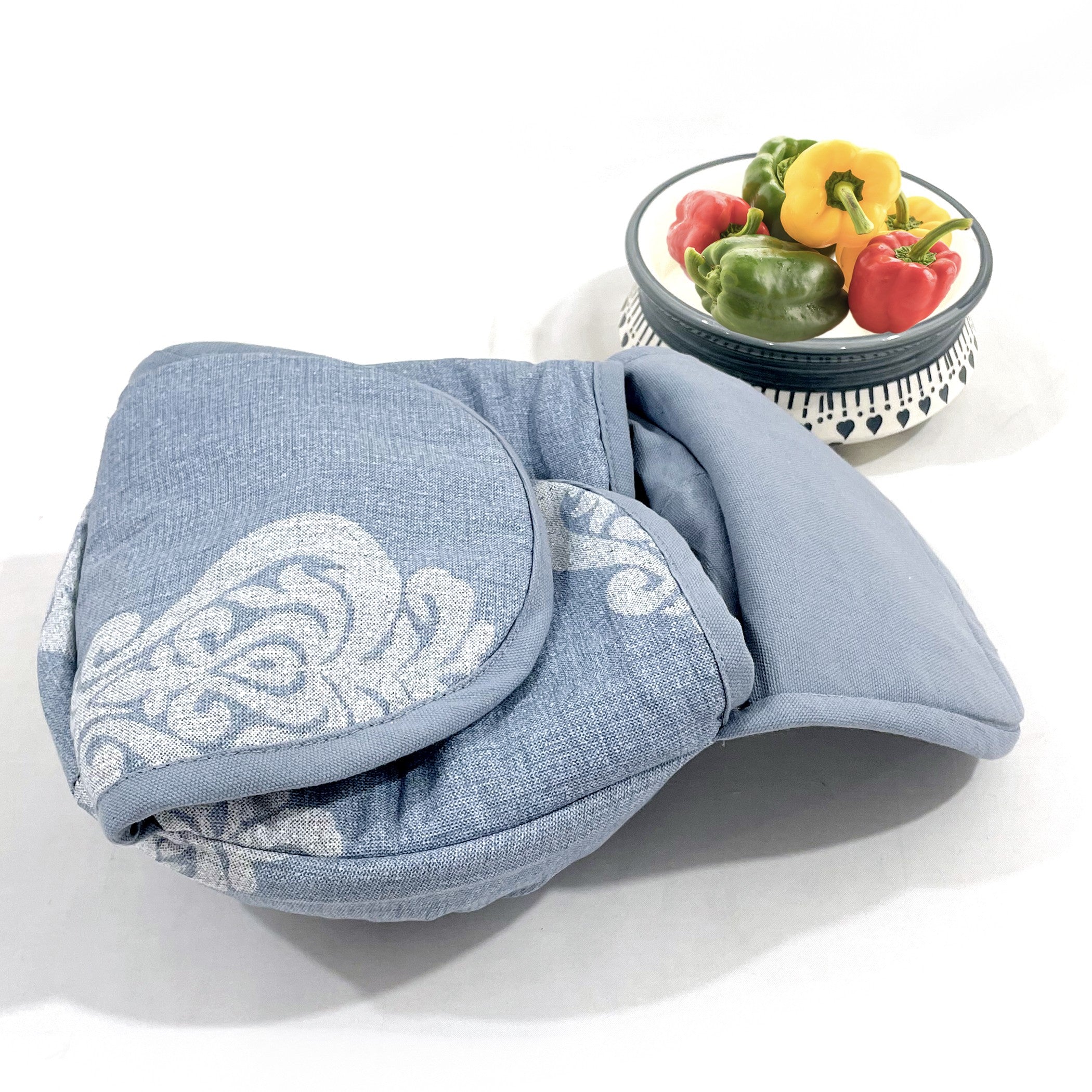 Premium Cotton Insulated Bread Basket - Soft Blue Floral