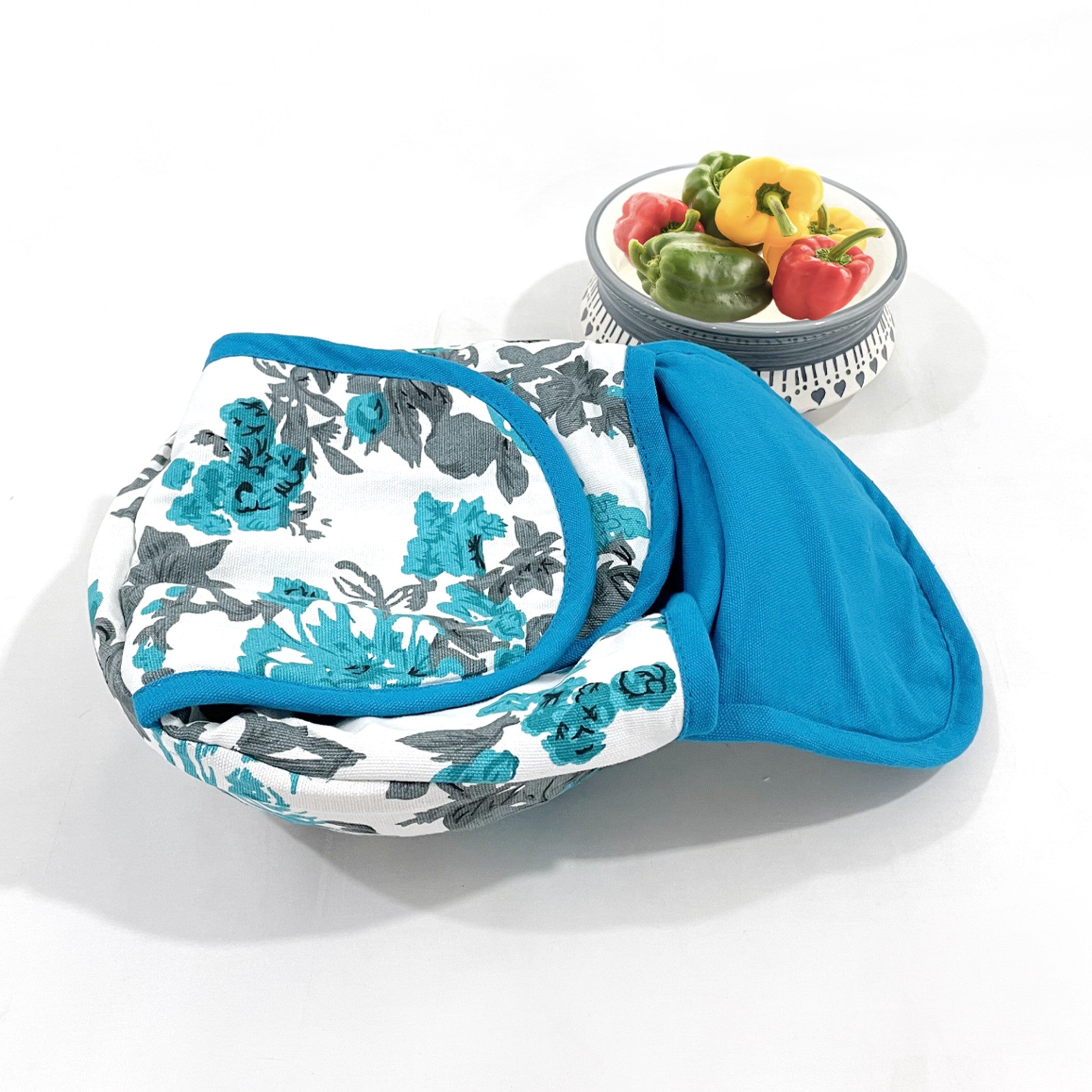 Cotton Insulated Bread Basket - Teal Floral