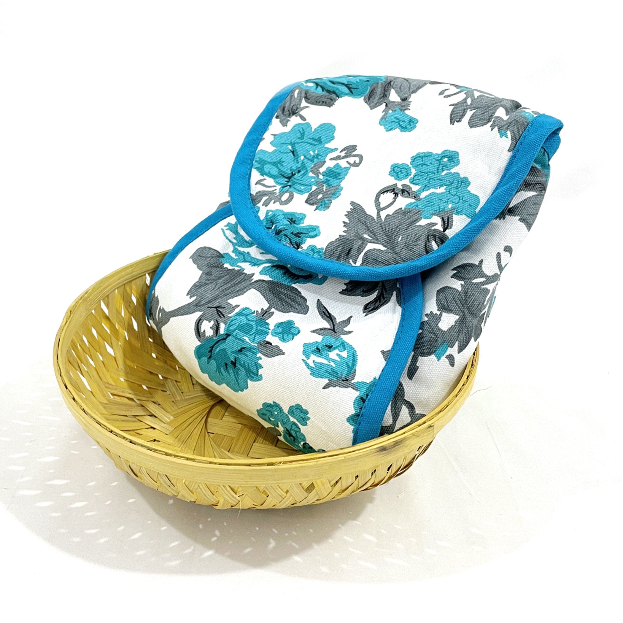 Cotton Insulated Bread Basket - Teal Floral