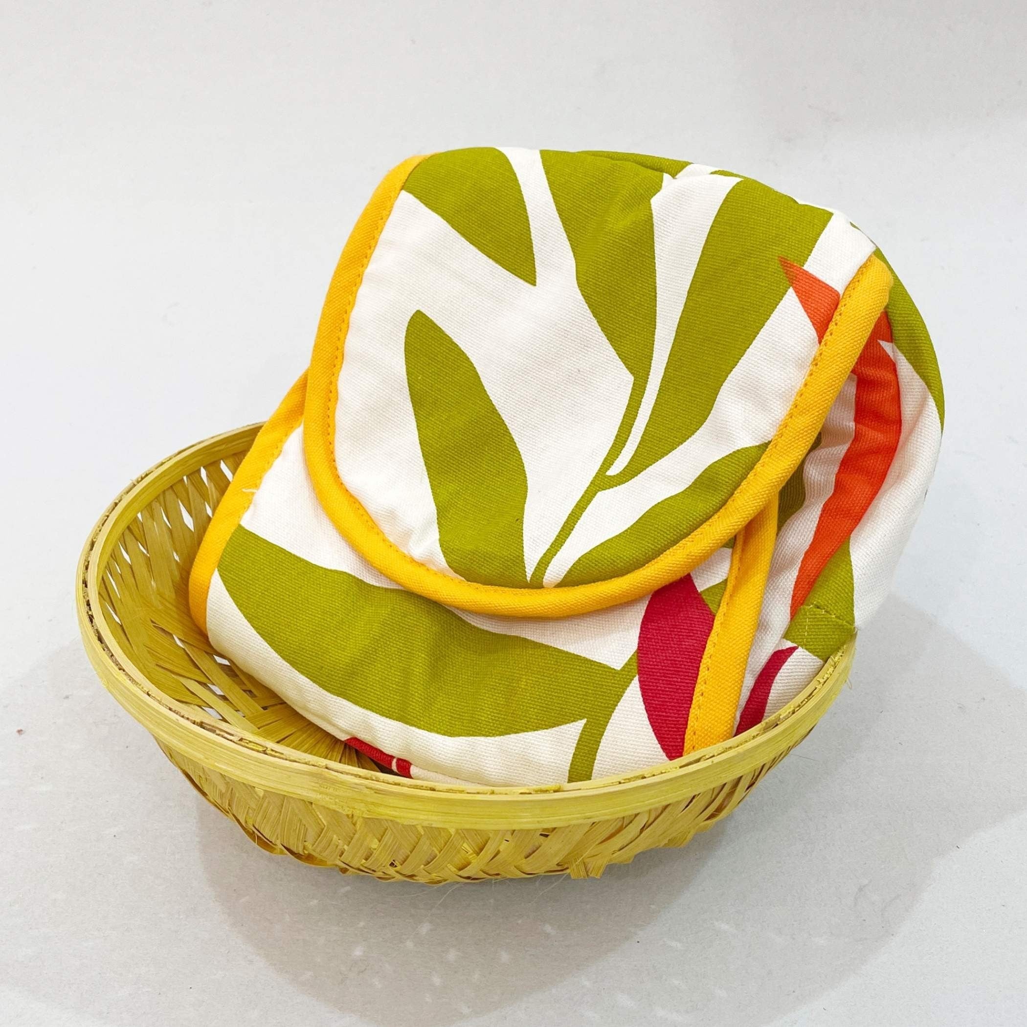 Cotton Insulated Roti & Bread Warmer Basket - Tropical Leaf Design