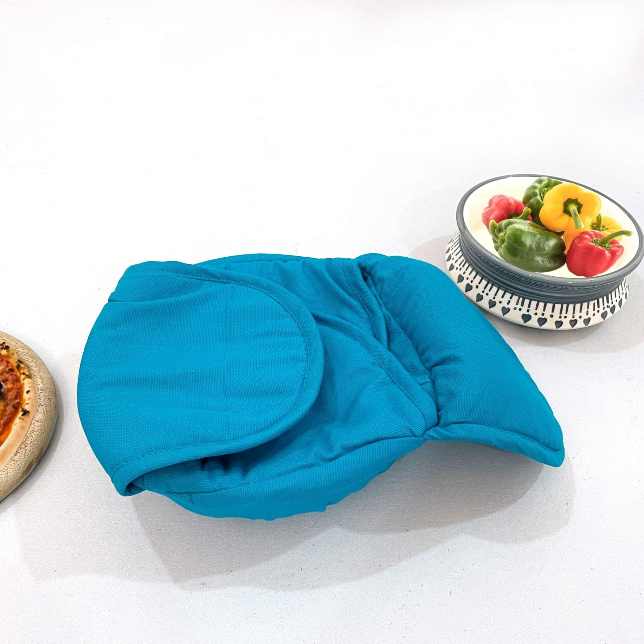 Premium Cotton Bread Basket - Insulated Roti & Bun Warmer Teal Blue
