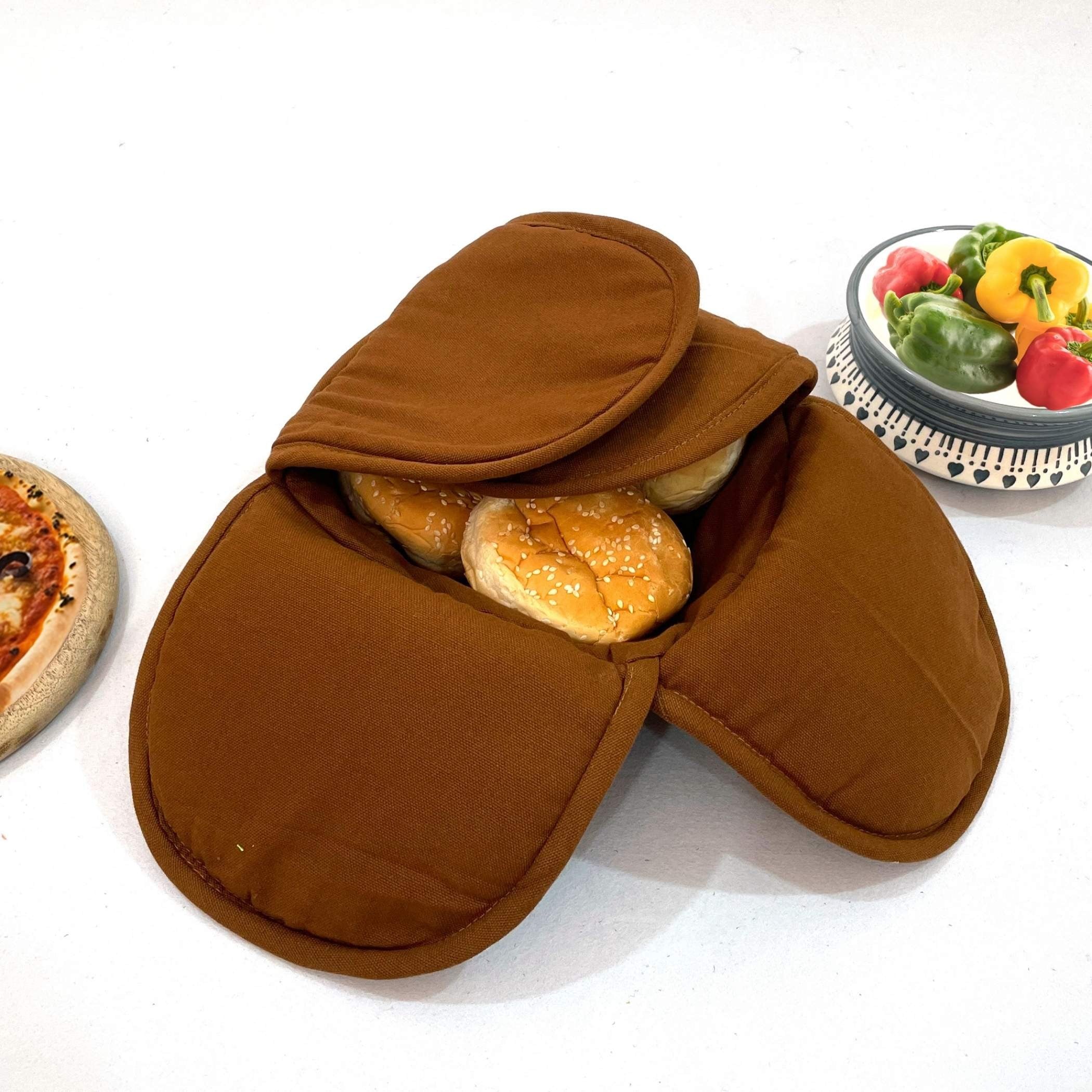 Insulated Cotton Bread Basket - Brown