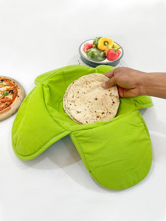 Premium Cotton Bread Basket - Insulated Roti & Bread Warmer Lime Green