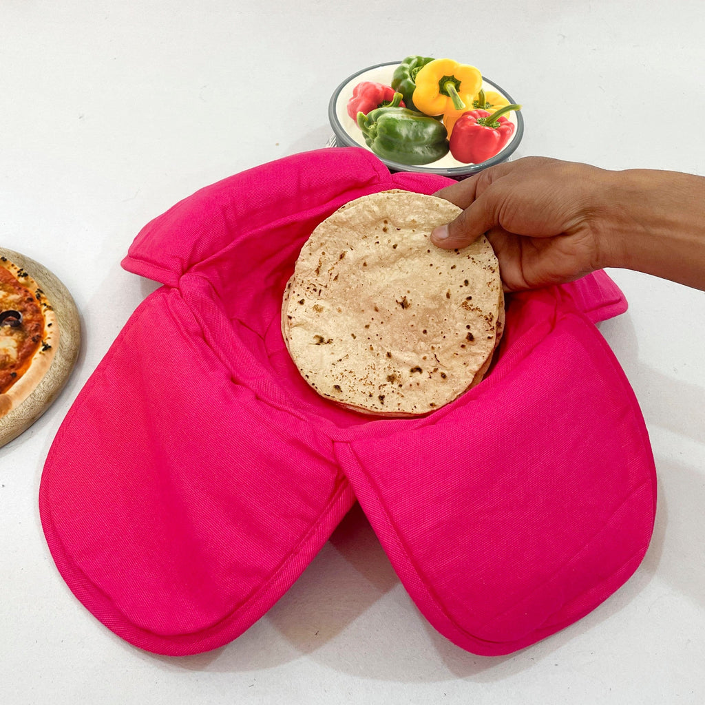 Premium Cotton Bread Basket - Insulated Roti & Bread Warmer Hot Pink