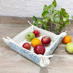 Printed Cotton Fabric Serving Basket - Blue & White