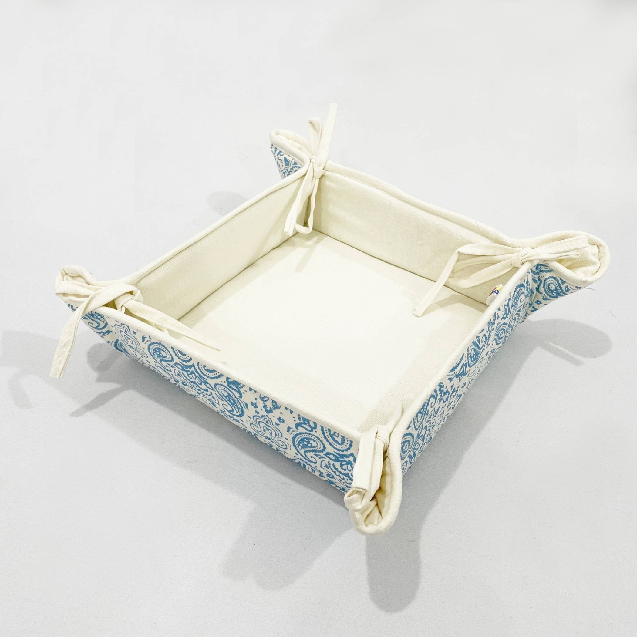 Printed Cotton Fabric Serving Basket - Blue & White