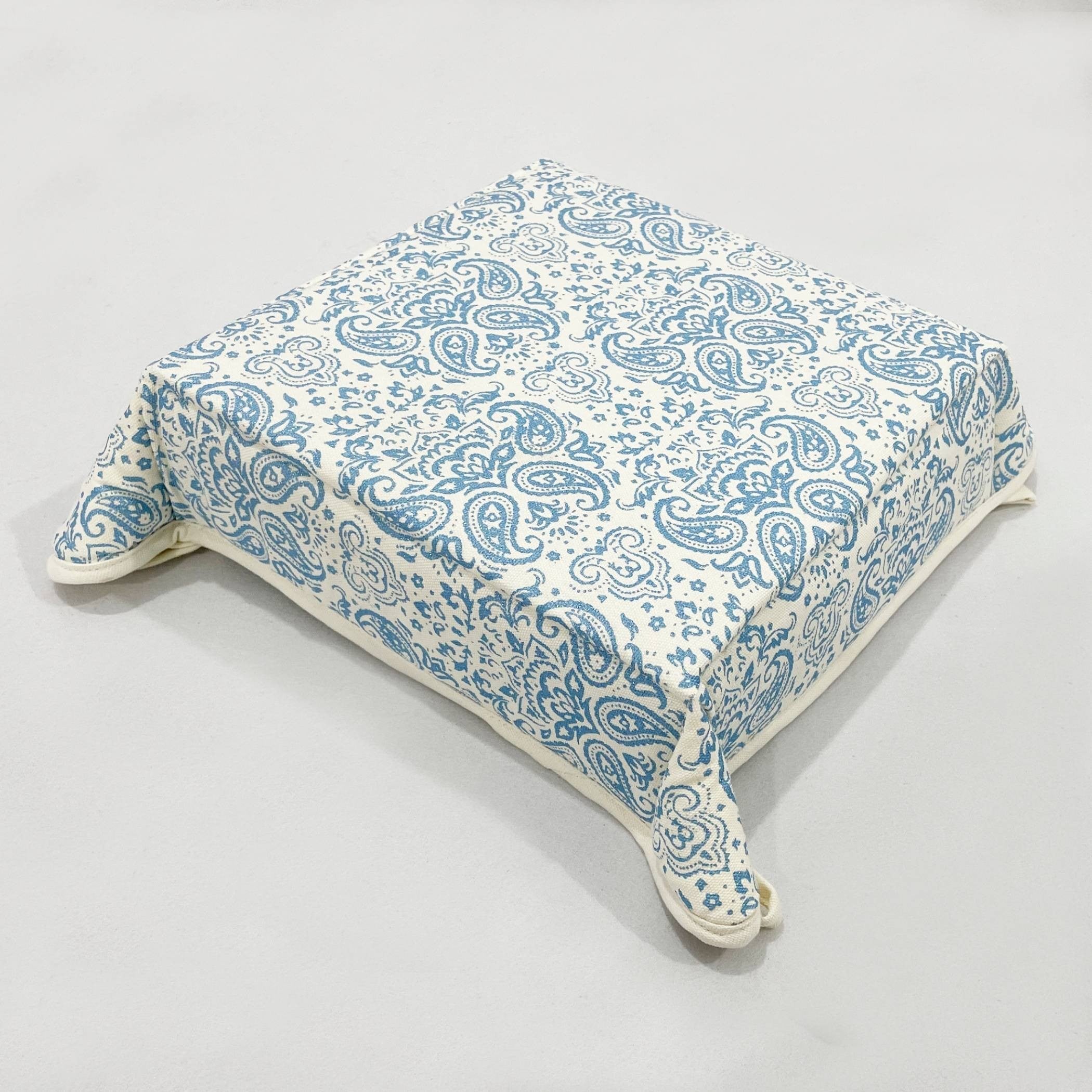 Printed Cotton Fabric Serving Basket - Blue & White