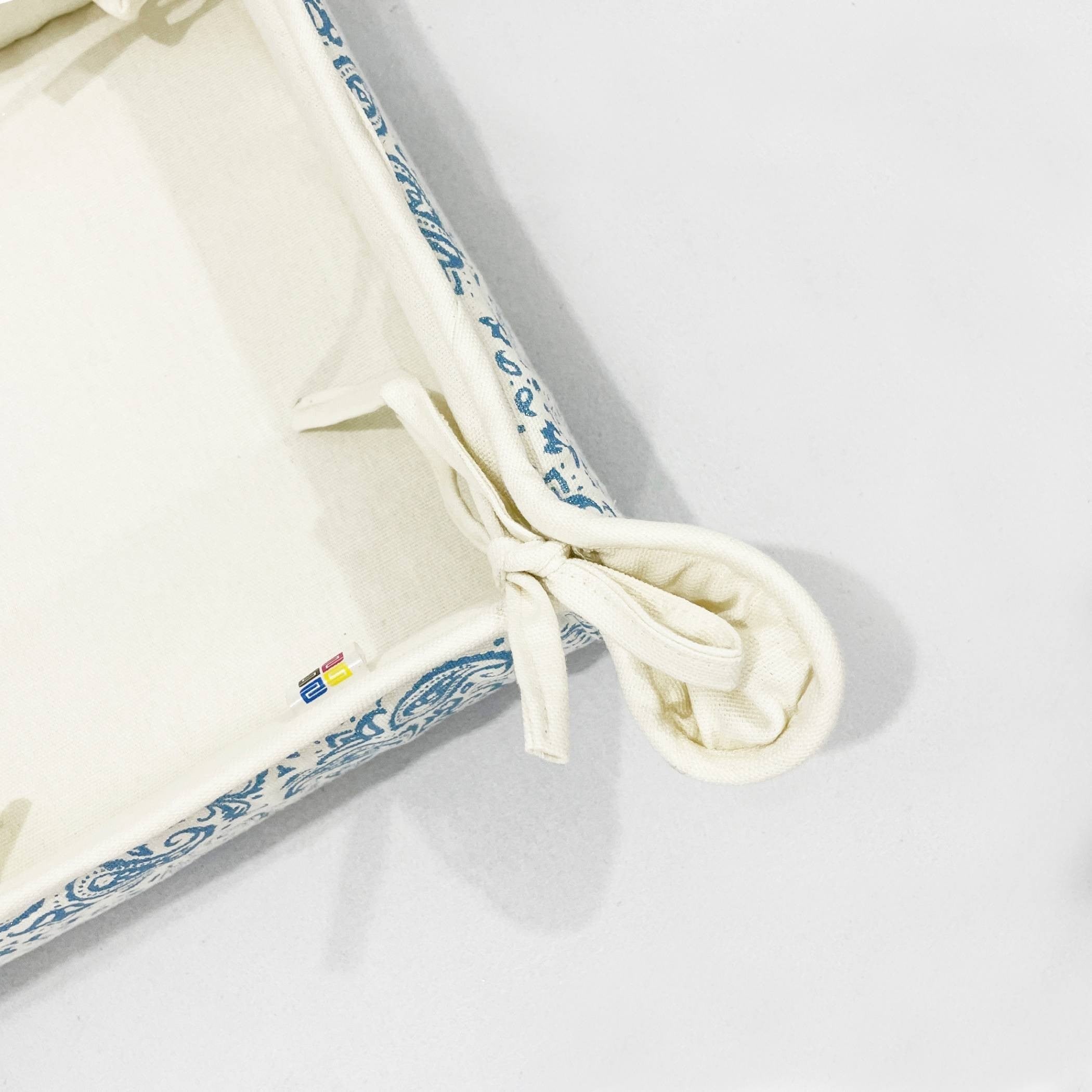 Printed Cotton Fabric Serving Basket - Blue & White