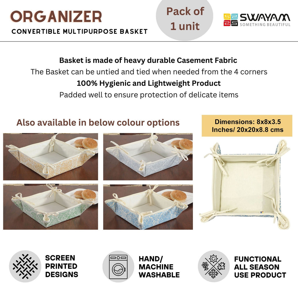 Printed Cotton Fabric Serving Basket - Blue & White