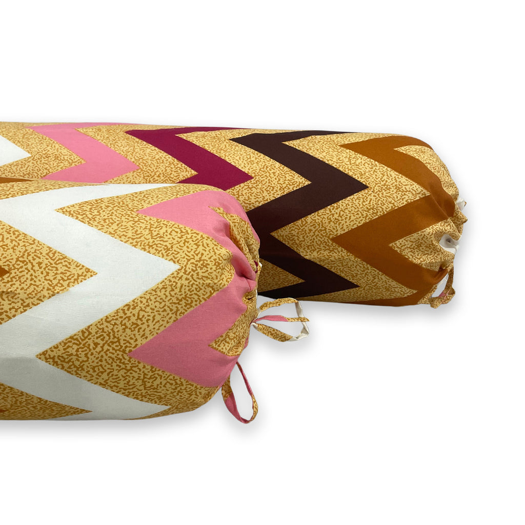 Chevron Geometric Printed Pure Cotton Beige Bolster Covers 30 x 30 Inches Pack Of 2