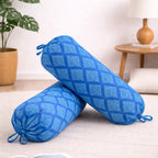 Geometric Block Printed Pure Cotton Blue Bolster Covers 30 x 30 Inches Pack Of 2