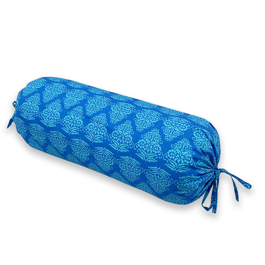 Geometric Block Printed Pure Cotton Blue Bolster Covers 30 x 30 Inches Pack Of 2