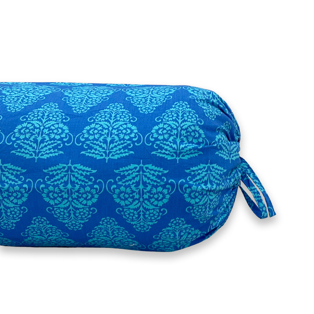 Geometric Block Printed Pure Cotton Blue Bolster Covers 30 x 30 Inches Pack Of 2