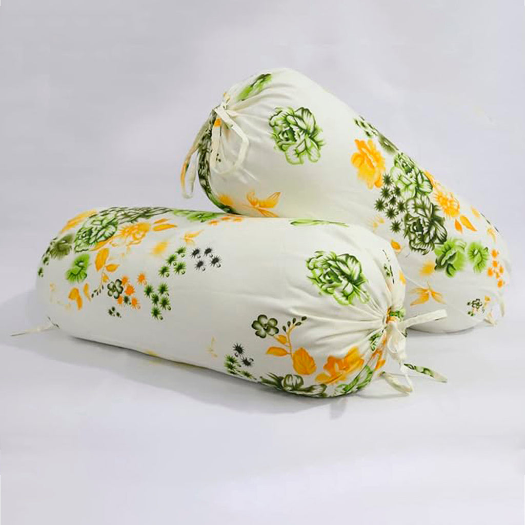 Floral Small Pattern Pure Cotton White Bolster Covers 30 x 30 Inches Pack Of 2