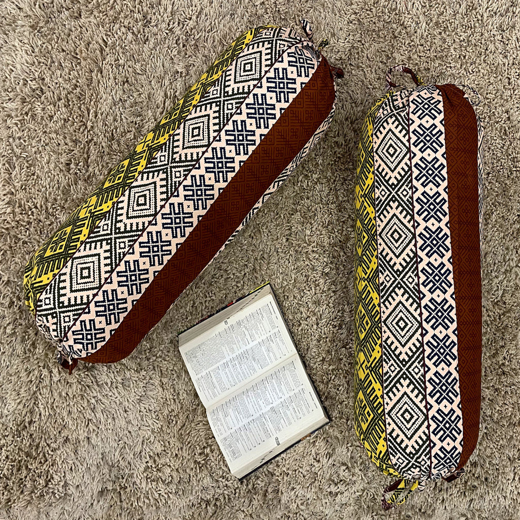 Ethnic Geometric Printed Pure Cotton Beige Bolster Covers 30 x 30 Inches Pack Of 2