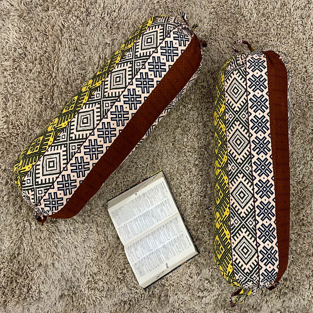 Ethnic Geometric Printed Pure Cotton Beige Bolster Covers 30 x 30 Inches Pack Of 2