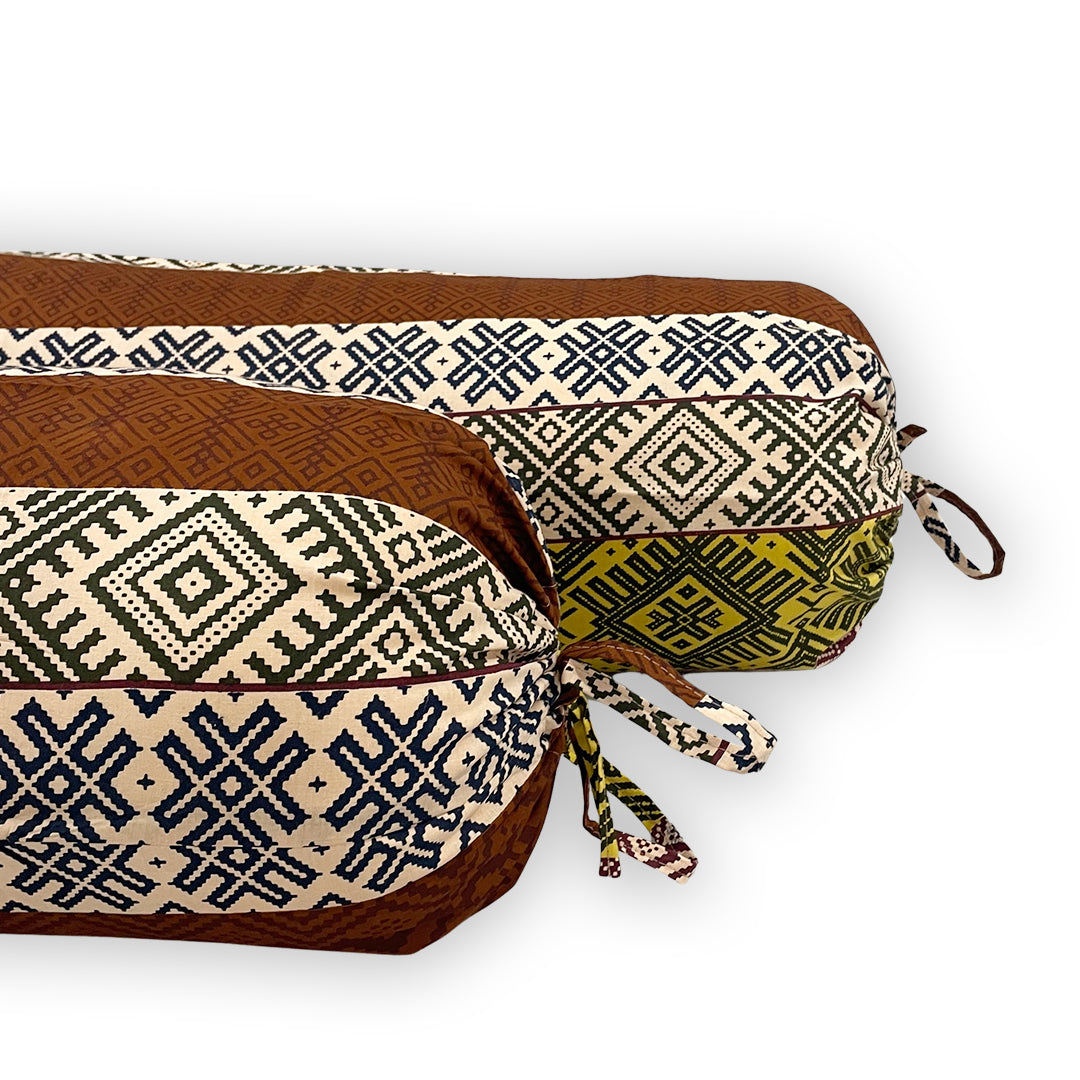 Ethnic Geometric Printed Pure Cotton Beige Bolster Covers 30 x 30 Inches Pack Of 2