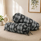 Traditional Motif Printed Pure Cotton Black Bolster Covers 30 x 30 Inches Pack Of 2