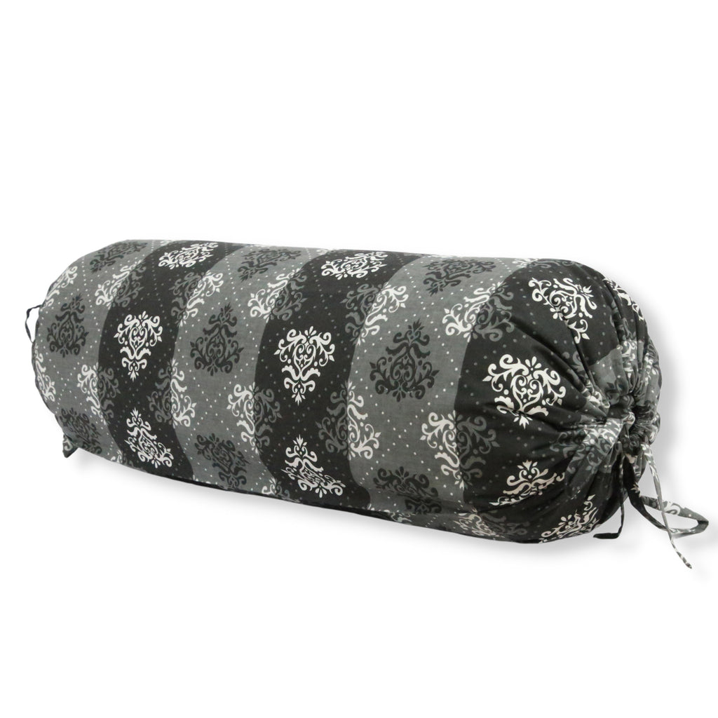 Traditional Motif Printed Pure Cotton Black Bolster Covers 30 x 30 Inches Pack Of 2