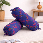 Floral Printed Pure Cotton Royal Blue Bolster Covers 30 x 30 Inches Pack Of 2