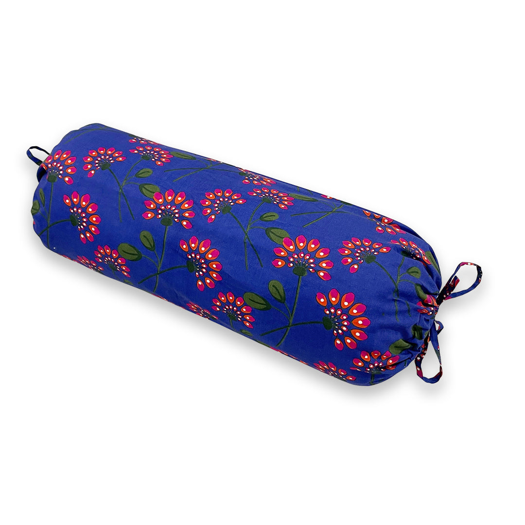 Floral Printed Pure Cotton Royal Blue Bolster Covers 30 x 30 Inches Pack Of 2