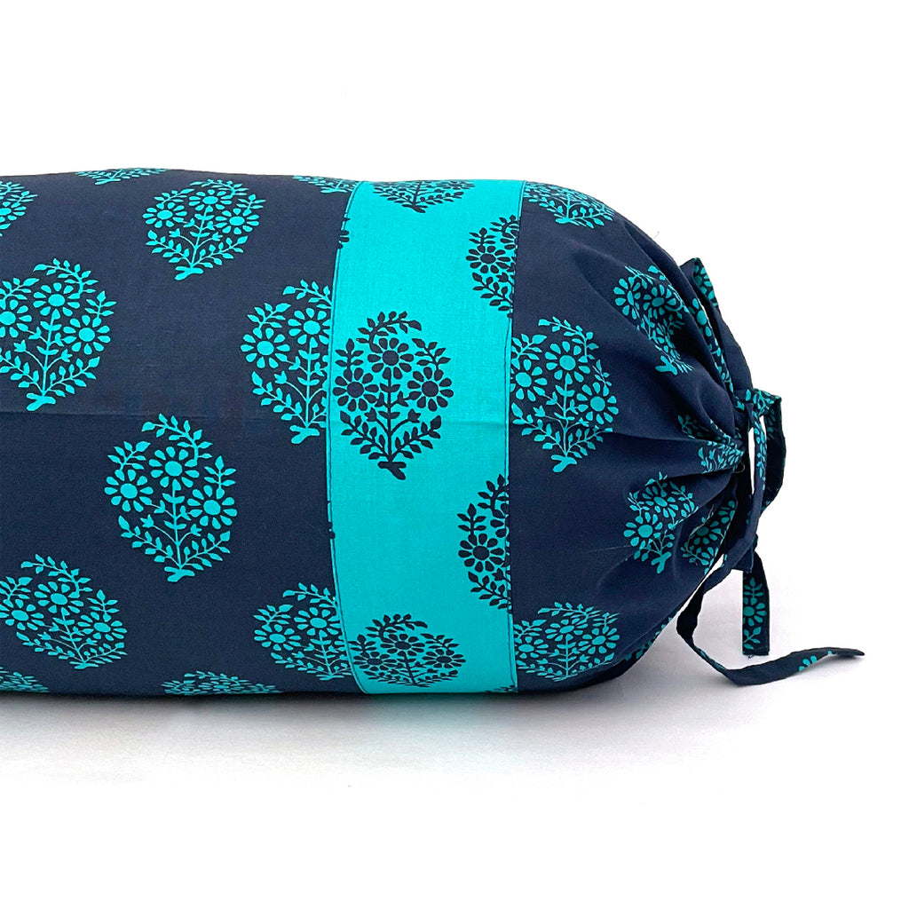 Floral Motif Printed Pure Cotton Navy Blue Bolster Covers 30 x 30 Inches Pack Of 2