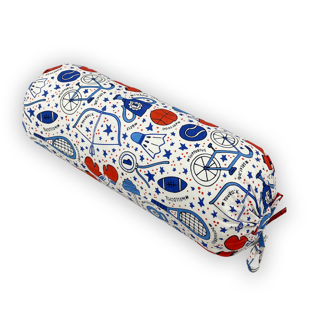 Sports Theme Printed Pure Cotton White Bolster Covers 30 x 30 Inches Pack Of 2