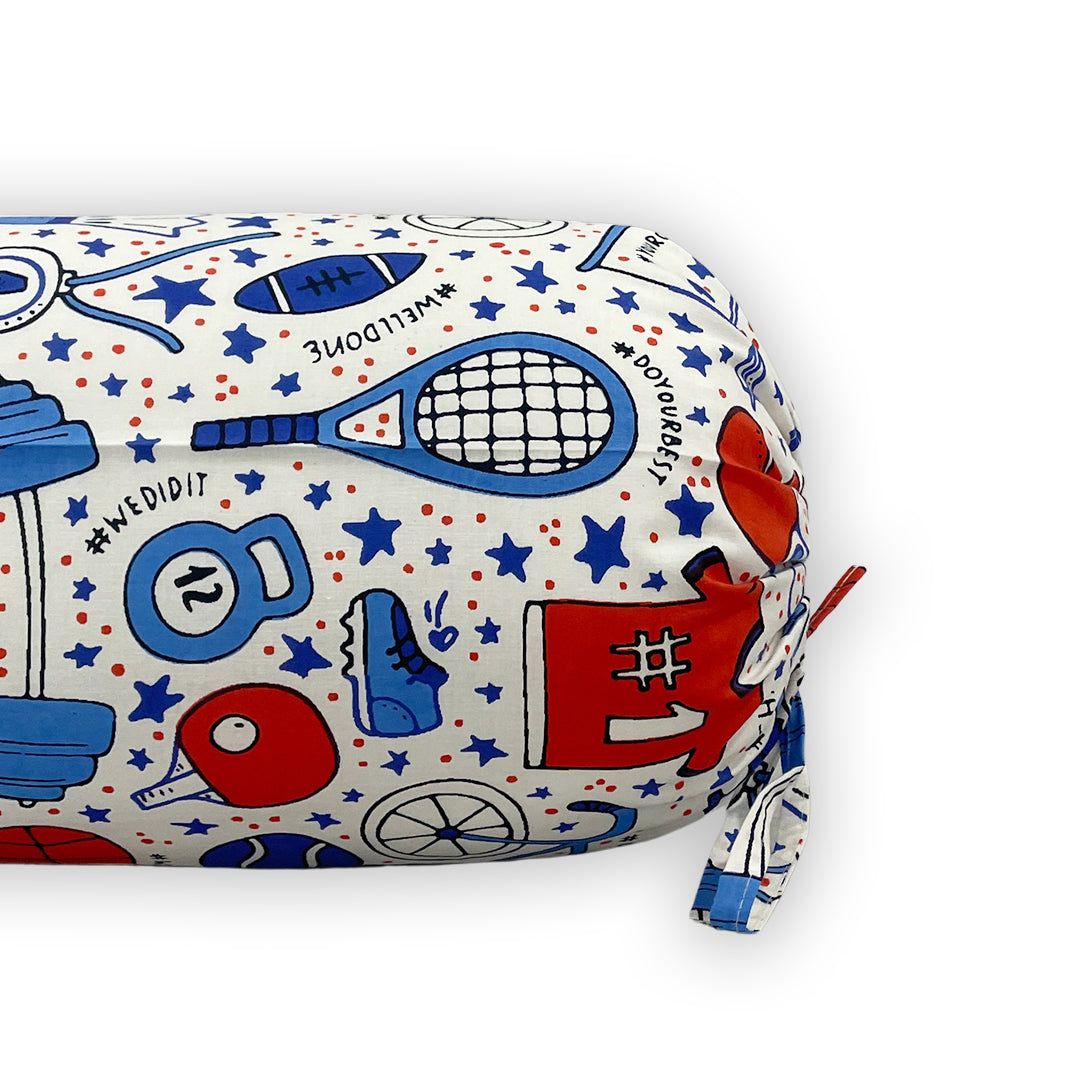 Sports Theme Printed Pure Cotton White Bolster Covers 30 x 30 Inches Pack Of 2
