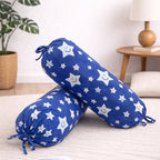 Star Printed Pure Cotton Royal Blue Bolster Covers 30 x 30 Inches Pack Of 2