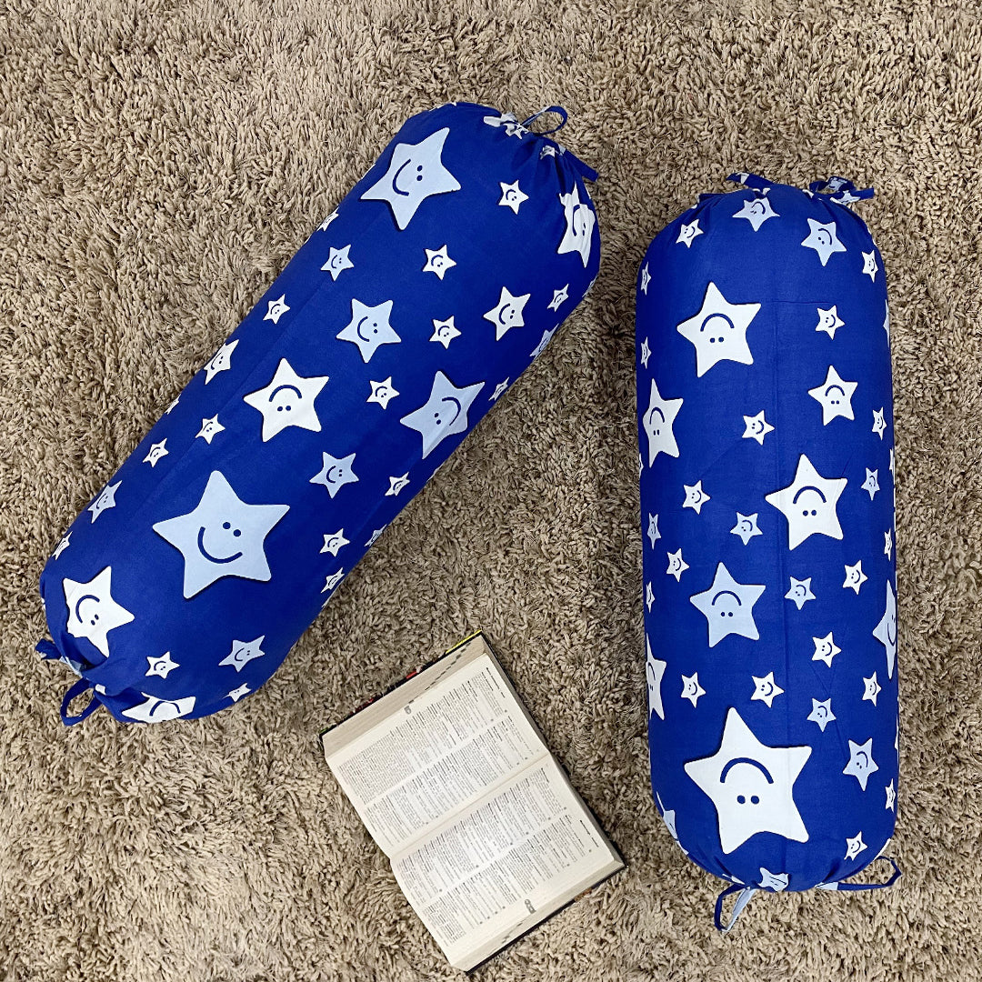 Star Printed Pure Cotton Royal Blue Bolster Covers 30 x 30 Inches Pack Of 2
