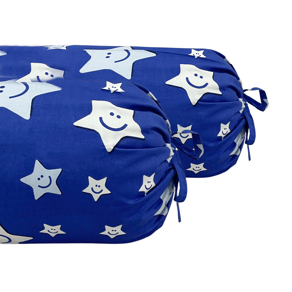 Star Printed Pure Cotton Royal Blue Bolster Covers 30 x 30 Inches Pack Of 2