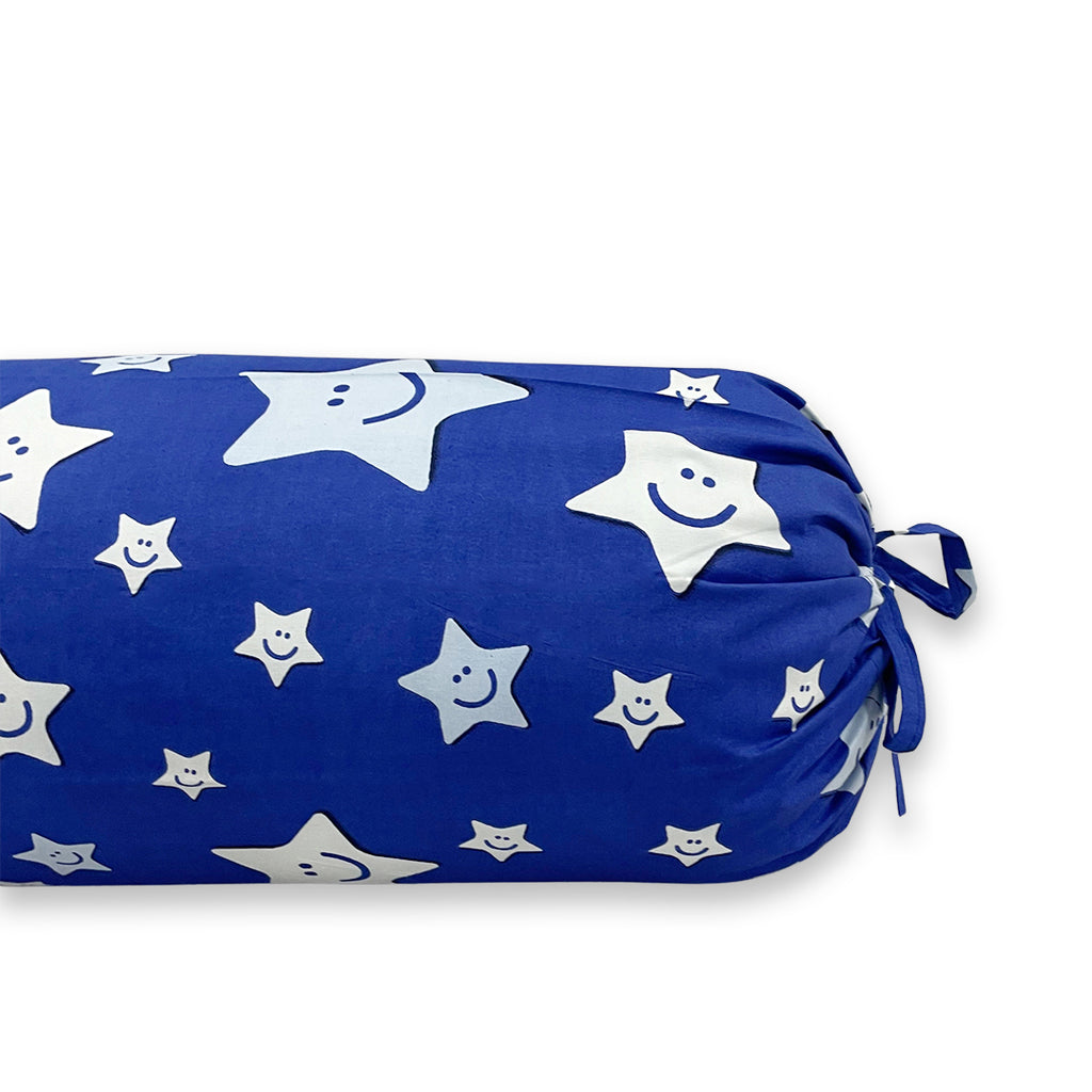 Star Printed Pure Cotton Royal Blue Bolster Covers 30 x 30 Inches Pack Of 2