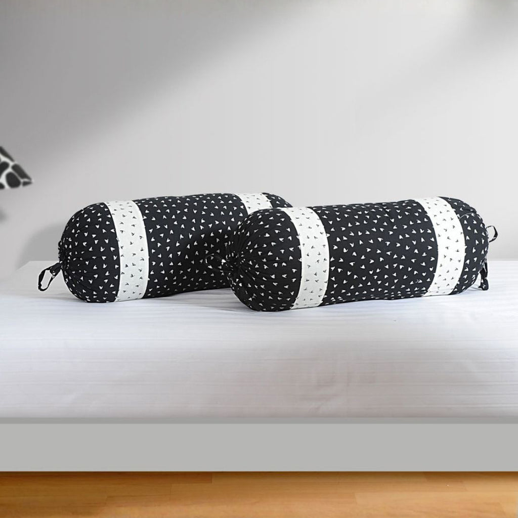 Minimal Geometric Printed Pure Cotton Black Bolster Covers 30 x 30 Inches Pack Of 2