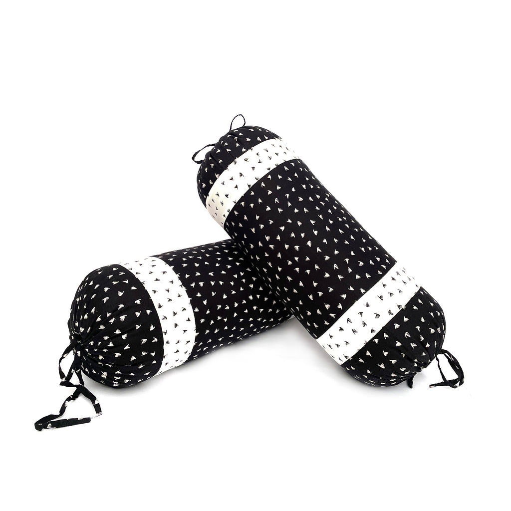 Minimal Geometric Printed Pure Cotton Black Bolster Covers 30 x 30 Inches Pack Of 2