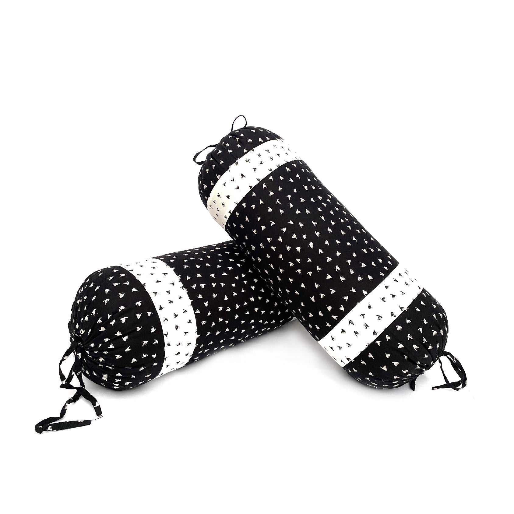 Minimal Geometric Printed Pure Cotton Black Bolster Covers 30 x 30 Inches Pack Of 2