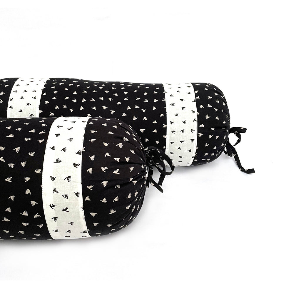 Minimal Geometric Printed Pure Cotton Black Bolster Covers 30 x 30 Inches Pack Of 2