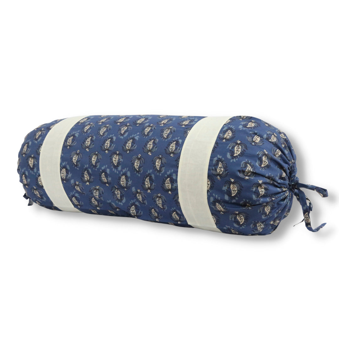 Ethnic Motif Printed Pure Cotton Navy Blue Bolster Covers 30 x 30 Inches Pack Of 2