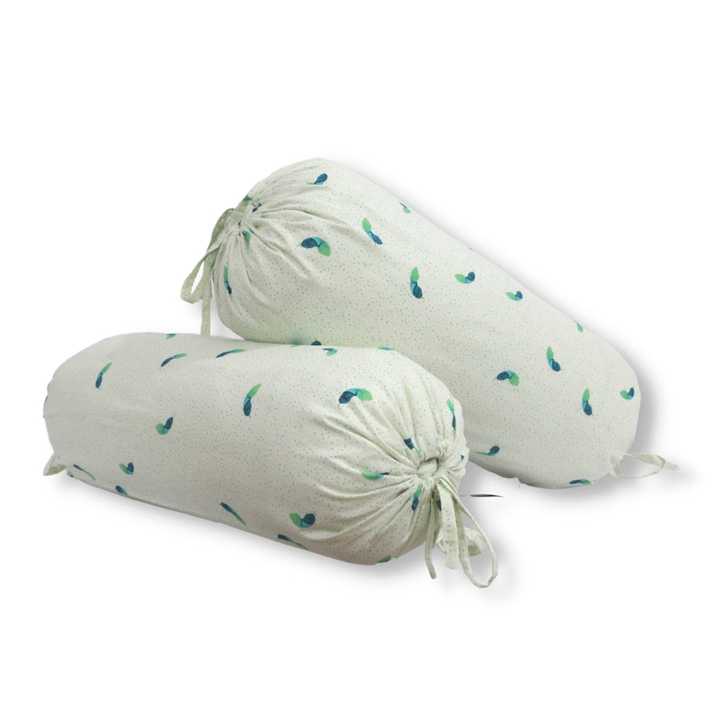 Minimal Leaf Printed Pure Cotton Cream Bolster Covers 30 x 30 Inches Pack Of 2