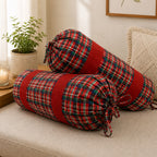 Check Printed Pure Cotton Red Bolster Covers 30 x 30 Inches Pack Of 2