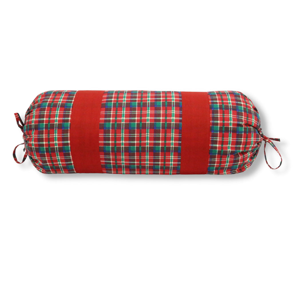 Check Printed Pure Cotton Red Bolster Covers 30 x 30 Inches Pack Of 2