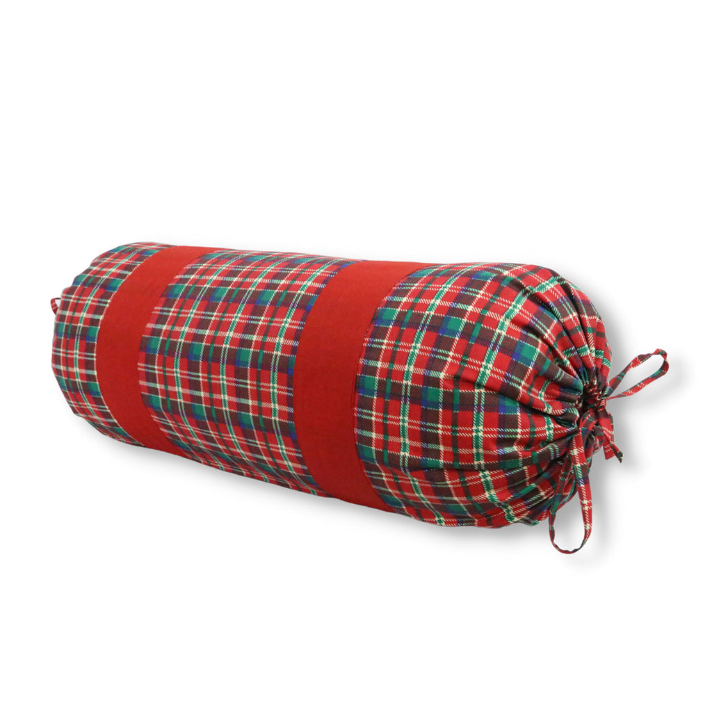Check Printed Pure Cotton Red Bolster Covers 30 x 30 Inches Pack Of 2