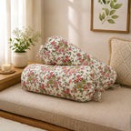 Floral Printed Pure Cotton Cream Bolster Covers 30 x 30 Inches Pack Of 2