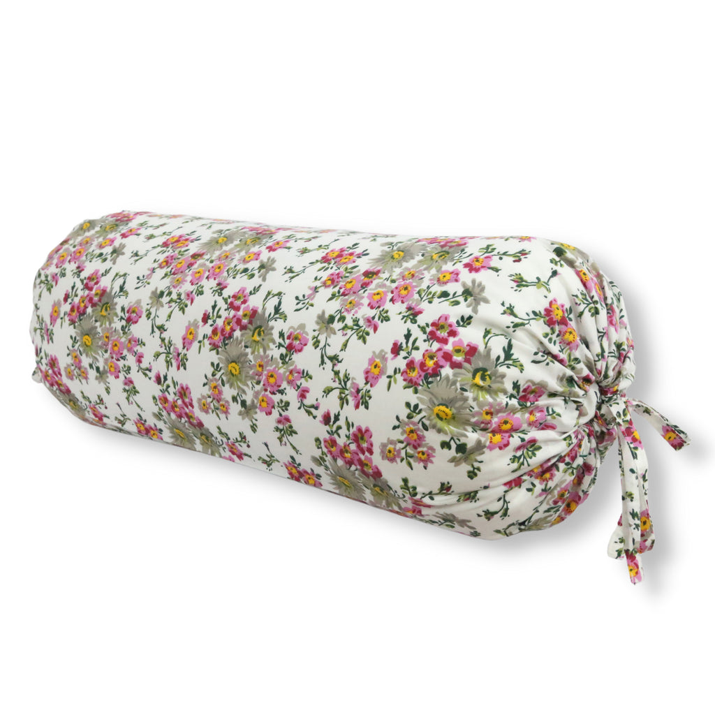 Floral Printed Pure Cotton Cream Bolster Covers 30 x 30 Inches Pack Of 2